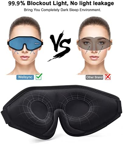WellSync Sleep Eye Mask, 3D Contoured Cup Sleeping Mask Blindfold, Eye Covers with Adjustable Strap, Block Out Light, Breathable & Soft for Traveling, Nap,Camping Yoga, Includes Ear Plugs(Blue)