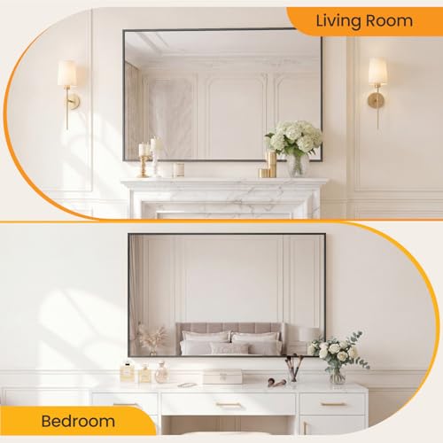 Image of Sweetcrispy Bathroom Mirror for Over Sink, 30 inch x 48 inch Rectangle Wall Mount Mirrors with Metal Frame, Modern Vanity Mirror with Tempered Glass, for Home Decor, Anti-Rust, Black