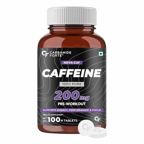 Carbamide Forte Caffeine 200mg Tablets for Men & Women |Pre-Workout Supplement – 100 Veg Tablets