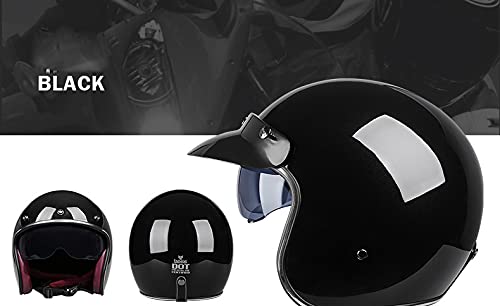 Woljay Retro Motorradhelm 3/4 Jethelm Halbhelme Motorrad Jethelm mit Schild Sonnenblende für Männer Frauen Erwachsene ECE 22/05 DOT Approved (Extragroß, Glänzend schwarz)