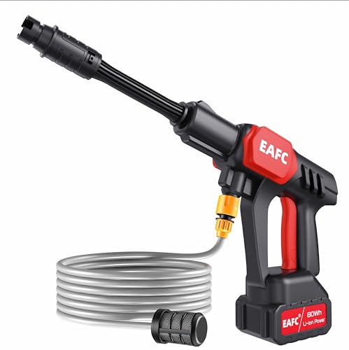 Pistola de Alta Presión. Limpiador de Alta Presión Portátil 100Bar/500PSI y 1500mAh/600W y Baterías 48V. Set de Pistola Hidrolimpiadora Inalámbrica, Recargable para Limpiar Coche, Terraza, Jardín.