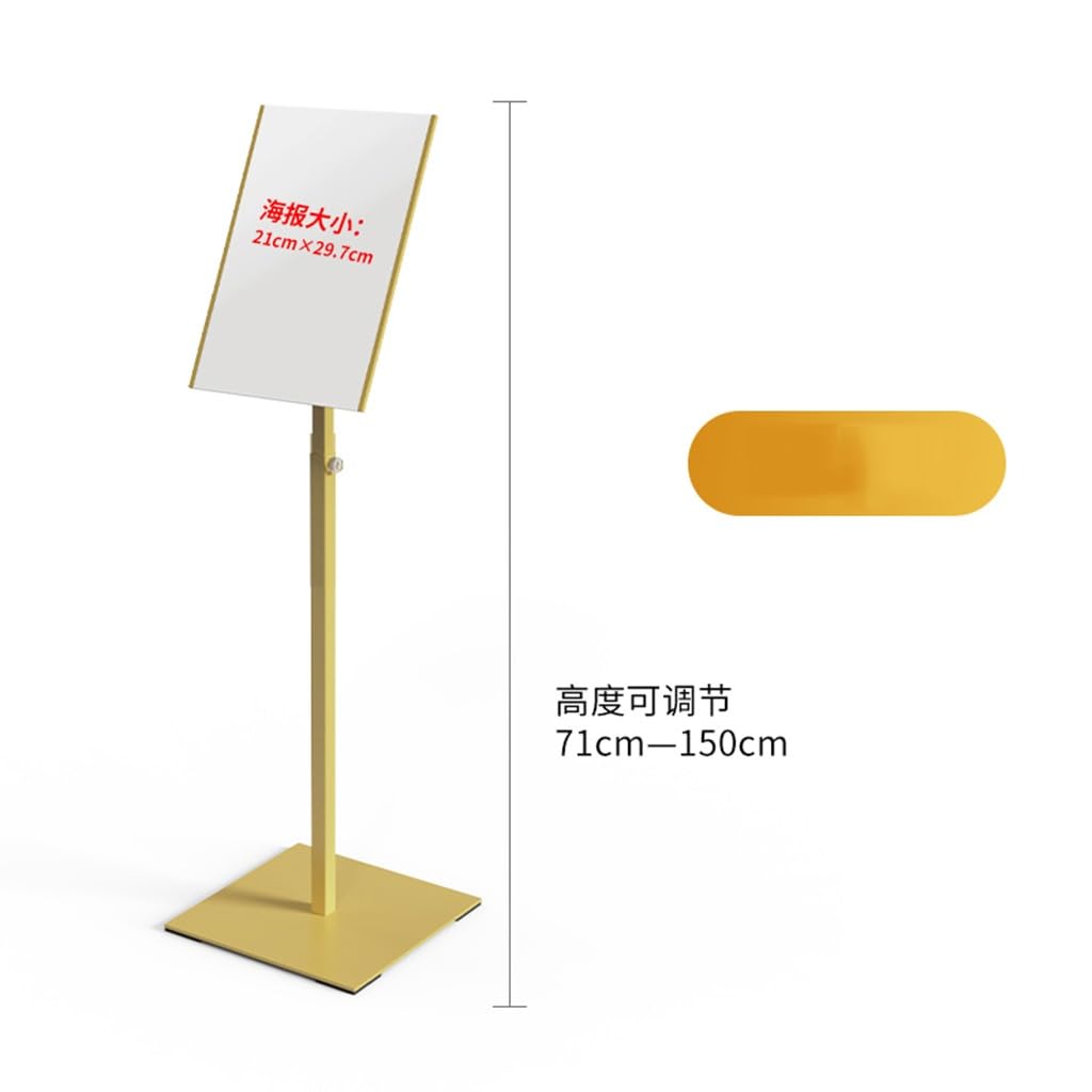 Soporte metálico para Carteles publicitarios, Ideal para anuncios comerciales. Soporte de Suelo Ajustable para Carteles, con Vista Vertical y Horizontal., Gold-A4