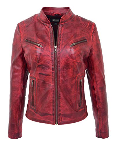 Veste de motard en cuir pour femme rouge 36 blouson motarde cintrée zippée