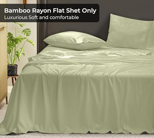 Image of Royale Linens Bamboo Viscose Twin Flat Sheets Only - Cooling Sheets - Organic Viscose Derived from Bamboo - Flat Sheet Only - Top Sheet - Breathable & Silky Bedding (Twin, Sage Green)