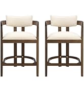 26" Counter Height Bar Stools Set of 2,Upholstered Bar Stools with Curved Solid Wood Backrest,Mod...
