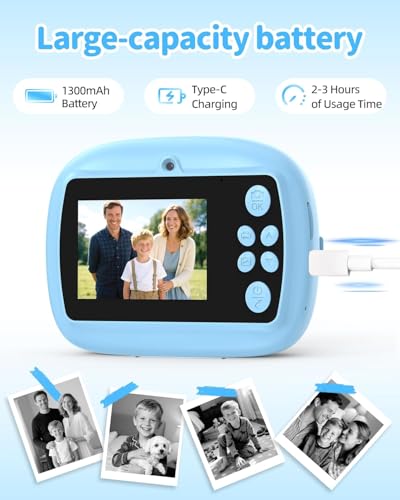 Image of Instant Print Camera for Kids with 1080P HD Video, 48MP Dual Selfie Lens, Digital Photo Printer for Boys & Girls, with Games - Blue Colour
