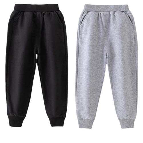 2 Pack Cotton Toddler Boys Kids Sweatpants Active Jogger Pants with Pockets