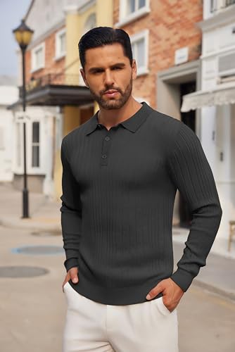 COOFANDY Men's Knit Polo Shirts Long Sleeve Casual Button Down Ribbed Polo Shirt Fashion Golf Shirts4