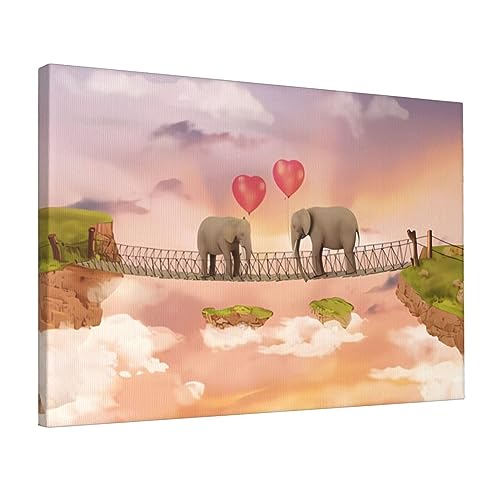 Toile murale éléphant sur un pont DEHIWI 45,7x30,5 cm sans cadre pour déco salon