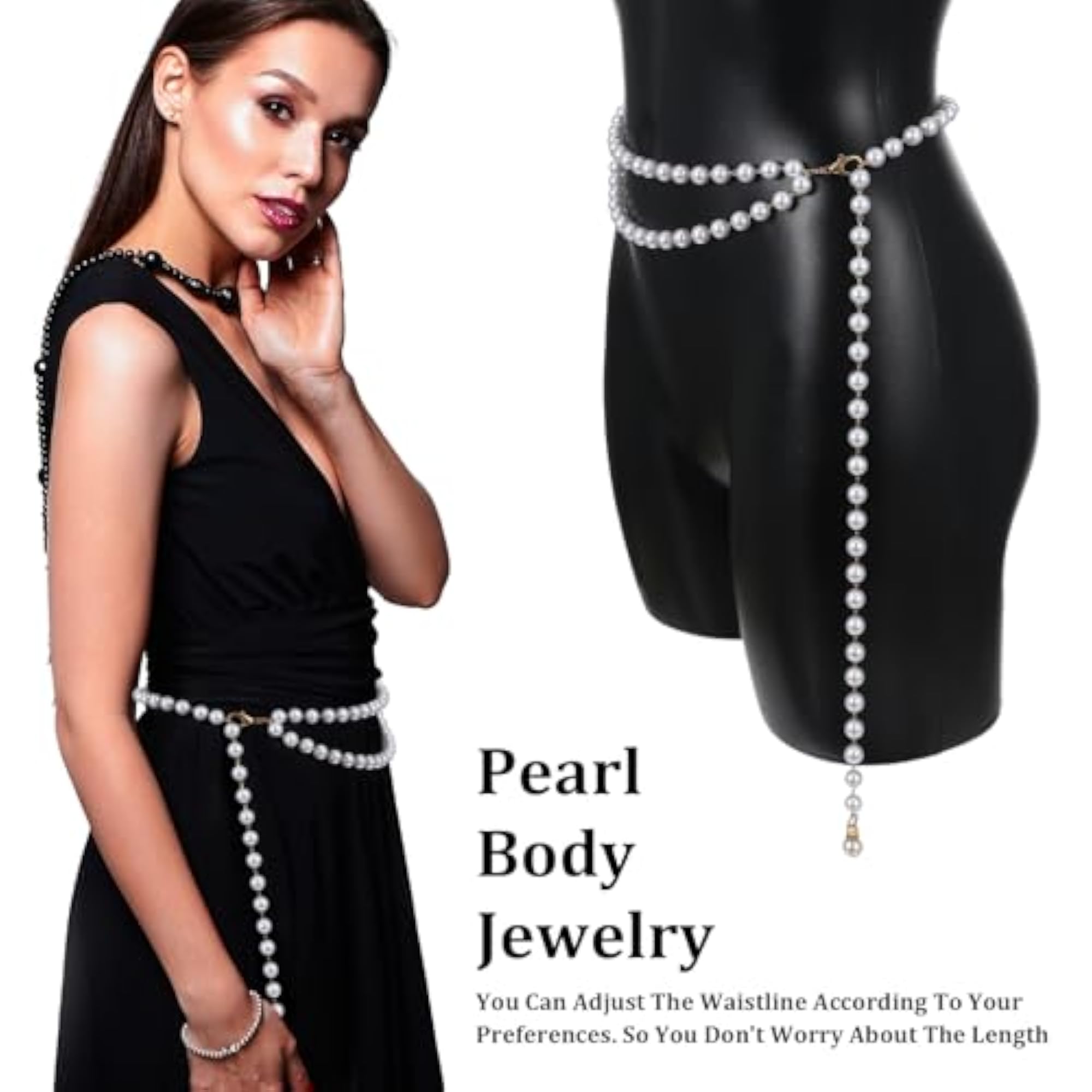 Women's Adjustable Pearl Body Chain Belt, Premium Boho Jewelry