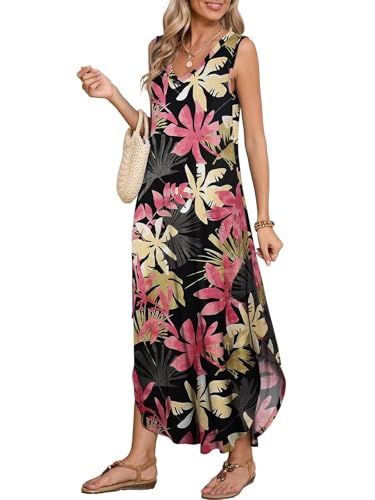 Image of BELAROI Womens Plus Size Maxi Dress Sundress Summer Casual Sleeveless V Neck Pockets Beach Swimsuit Coverup Loose