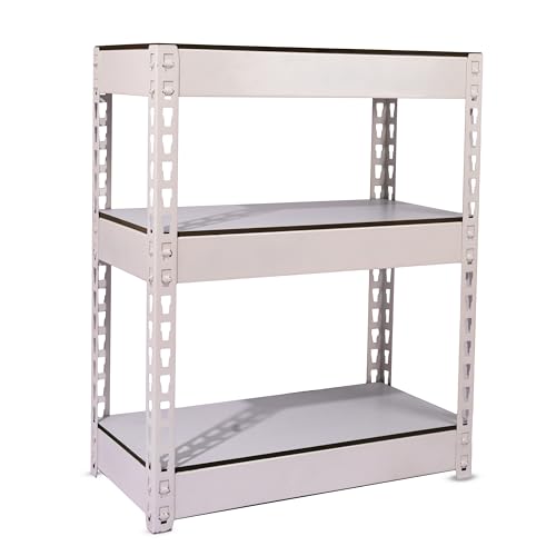 Image of SHIOK DECOR 3 Tier Iron Rack for Storage /Display Racks and Shelves /Storage Organizer /Adjustable Metal Shelf with Wooden Plank /Multipurpose Boltless Shelves (White)