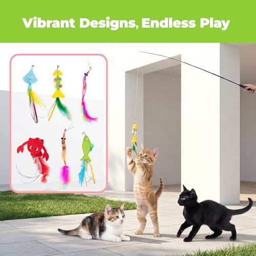 Image of Catify Meow Chase Playset, Retractable Cat Wand Toy with 6 Feather Teaser Cat Toys Attachment, Flexible Cat Teaser Wand for Indoor Cats and Kittens, Cat Fishing Pole Style Toy for Exercise and Bonding