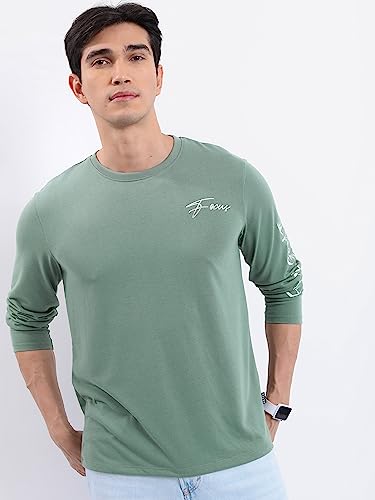 Image of KETCH Men Polyester Relaxed Fit Printed Full Sleeve T-Shirt