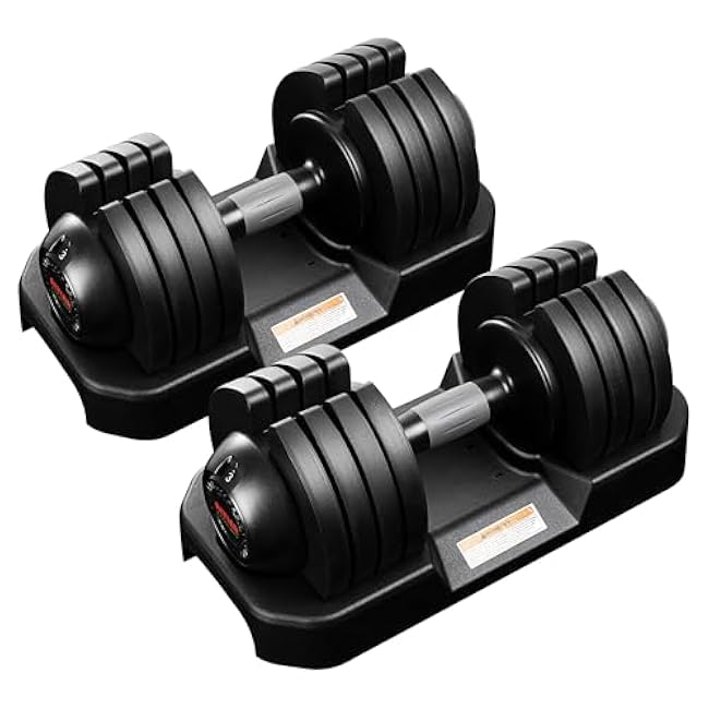 52LBS Single/Pair Adjustable Dumbbells Set Premium Rubber Coated Dumbbell Set with Secure Locking Mechanism for Safe & Customizable Strength Training
