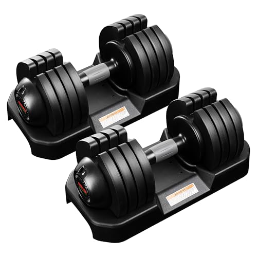 52LBS Single/Pair Adjustable Dumbbells Set Premium Rubber Coated ...