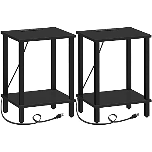 Tutotak End Table With Charging Station, Set Of 2, Side Table With Usb Ports And Outlets, Nightstand, 2-Tier Storage Shelf, Sofa Table For Small Space, Living Room, Bed Room Tb01Bk041 #TOP7