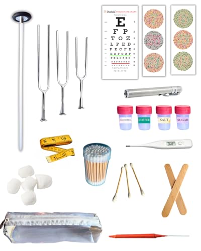 Image of CNS Medical Student Kit, with Tuning Forks, Snellen Chart, Knee Hammer, Digital Thermometer and More ( Central Nervous System Examination kit) for Medical professionals and Practitioners (MODEL 1)