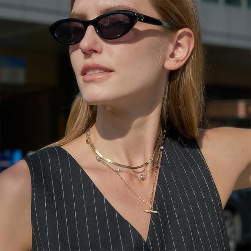 Image of Jeulia 14K Gold Plated Necklaces for Women, Dainty Paperclip Chain Choker T-Bar Layered Stackable Gold Necklace Jewelry Gifts