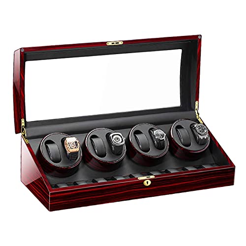  Automatic Watch Winder Box Storage Display Watch with Glass Top Piano Finish Leather Lining Super Quiet Motor (Black 8+9)