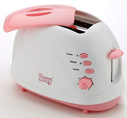 SAVVY Pop-up Bread Toaster- 2 Slice Toasting Machine with 7 Temperature Setting, Lightweight, White & Pink Color Kitchen Appliance