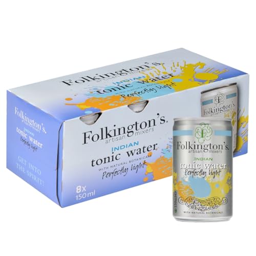 Folkingtons Light Tonic Water Light Tonic 8 Cans Lower Calorie Mix with Gin Botanicals Artisan Botanical Mixer Fridge Pack 8x150ml