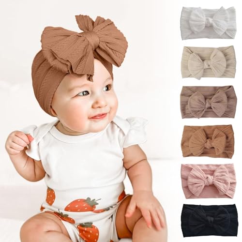 Image of Generic 6 Pack Headbands for Baby，Fashionable Stretchy Nylon Headband With Bows Elastic Wide Headbands for Toddler Girls