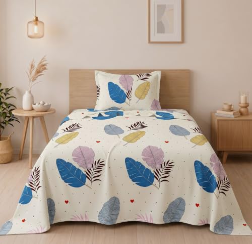 Image of BSB HOME 210 TC Cotton Feel Single Bedsheet with 1 Pillow Cover, Soft & Breathable Floral Printed Bed Sheet, Fade Resistant, Bedding for Home & Bedroom, 60 x 90 Inches (152 x 229 cm) (Alabaster)