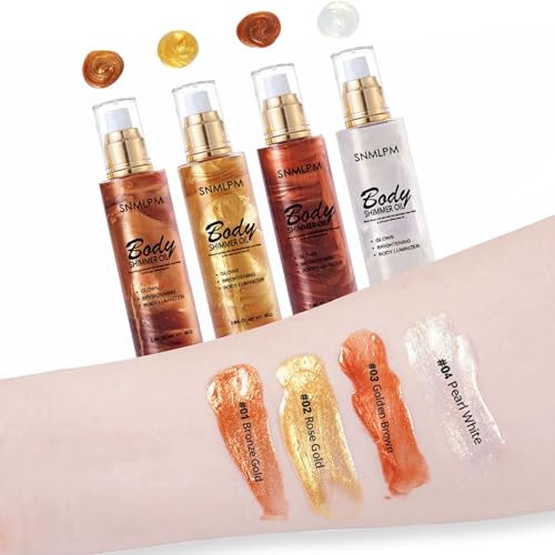 TITIMORE Körper Highlighter Öl Body Luminizer Schimmeröl Flüssig Glitzer Creme Body Glitter Oil Highlighter Körper Flüssiger Körper Glow Schimmer Makeup für Gesicht Körper Bein 80ml(#02 Gold)