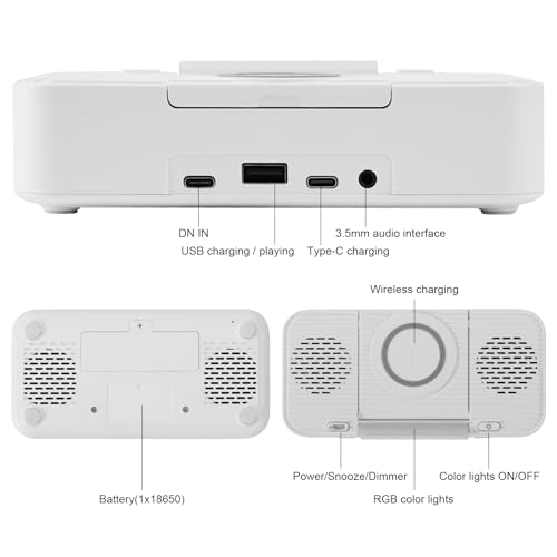 Alarm Clock with Wireless Charging 15W, Alarm Clocks Bedside, Bedside Clock with Wireless Charger, Bluetooth Speaker, Dual Alarm, Night Light, Brightness, Digital Alarm Clock for Bedside Room-White Alarm Clock with Wireless Charging 15W, Alarm Clocks Bedside, Bedside Clock with Wireless Charger, Bluetooth Speaker, Dual Alarm, Night Light, Brightness, Digital Alarm Clock for Bedside Room-White