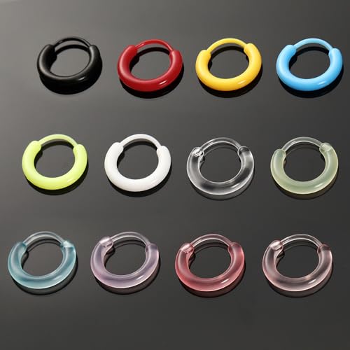 12 Pairs Anti-Allergy Unisex Cute Plastic Hoop Ear Retainers, Nose Rings, With Buckle, For Sensitive Ears & Skin2