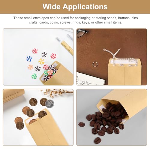 Nynkyon Münzumschläge, 10 x 6 cm, Kraftpapier, Braun, kleine Geldumschläge, selbstklebende Samenpakete für Büro, Zuhause und Schule, 100 Stück