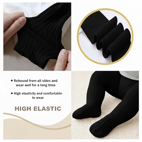 Image of SYGA Baby Tights Soft Cotton Leggings For Girls Toddler Solid Knit Stockings Socks Warm Crochet Pants Pack Of 3