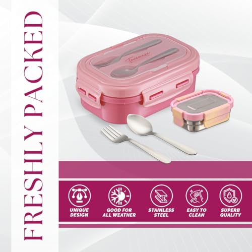 Image of Trueware Picaso Jr. Insulated Inner Steel Thermoware BPA Free, Airtight, Food Grade, 2 Containers Lunch Box 750 ML | for School, Kids, Boy & Girl | Hot Lunch Box