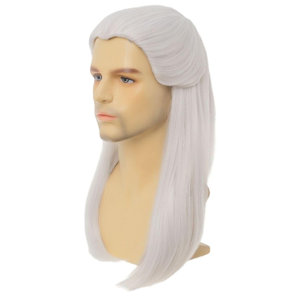 Siudus White Straight Wigs for Men Cosplay Costume Male Wig Long White Straight Anime Hair Wig for Halloween Party Use - Image 4