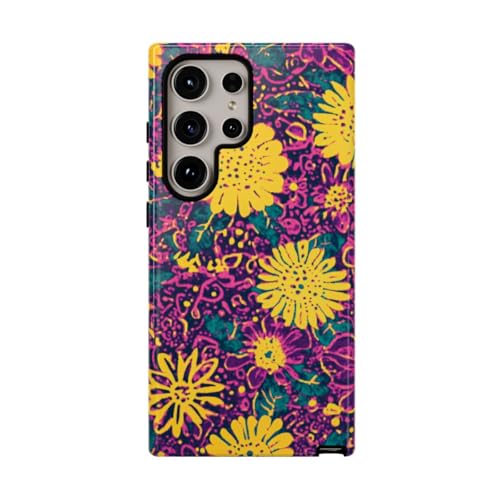 Coque Samsung S24 Ultra motif floral jaune et violet rigide brillante antichoc