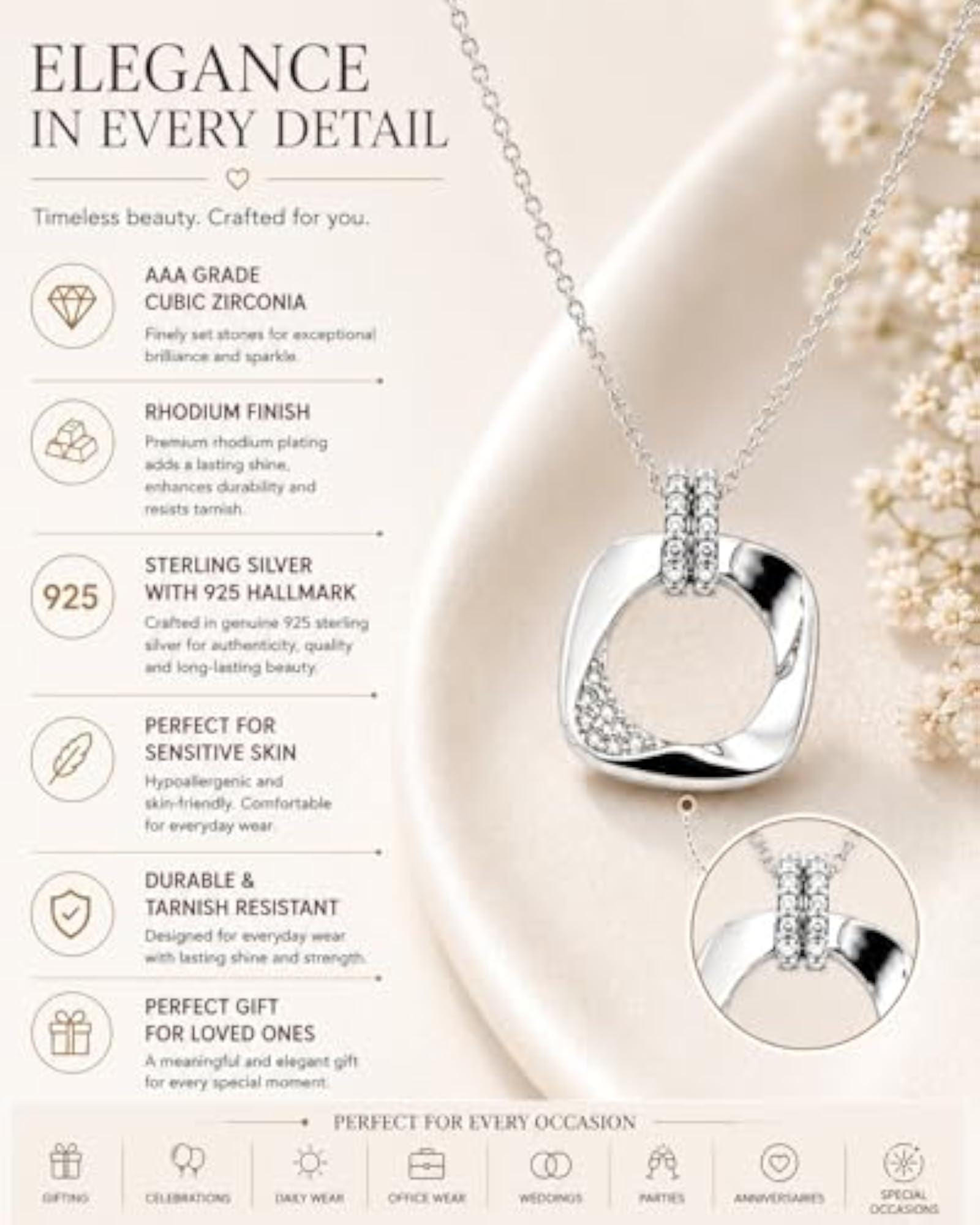 925 Silver BIS Hallmarked Faceted Charm Pendant Necklace