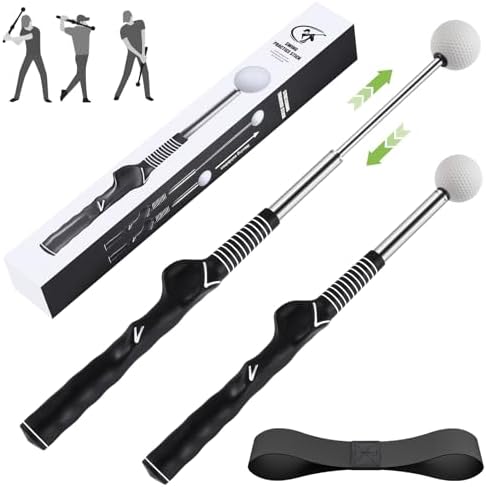 MIKOSI Golf Swing Trainer, Golf Grip Traine and Retractable Right-Handed Golf Swing Training Aid for Chipping Hitting, Ideal Golf Training Aid with Arm Band for Men and Women, Indoor & Outdoor Use