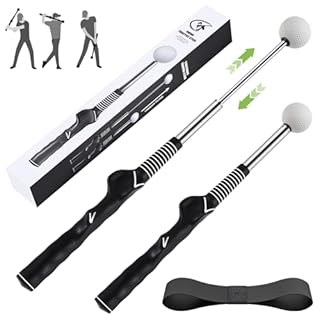 MIKOSI Retractable Golf Swing Trainer, Golf Grip Trainer and Right-Handed Golf Training Aid for Chipping Hitting, Ideal Golf Swing Training Aid with Arm Band for Indoor & Outdoor Use