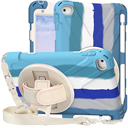 Protection iPad Mini 4 premium en TPU bleu rotative avec sangle de transport