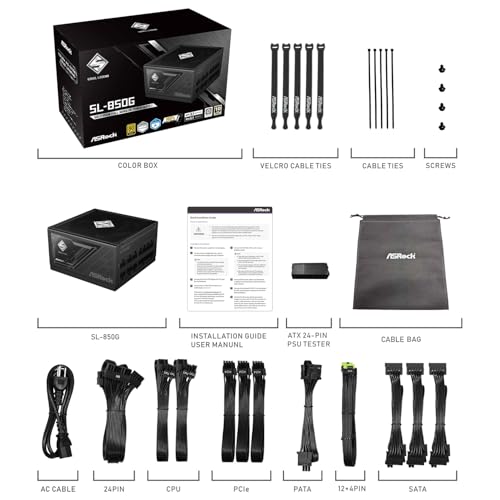 Image of ASRock Steel Legend SL-850G 850W 80 Plus Gold & Cybenetics Platinum Full Modular Power Supply ATX3.1 PCIe5.1 Ready with Dual Color 12V-2x6 Cable 10 Years Warranty 135 mm FDB Fan Japanese Capacitor