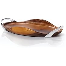 Nambe Bella Wood Handled Tray - 18-Inch Acacia Wood Serving Tray with Smooth Curves & Sculptural Grain - Decorative Tabletop Server for Dining, Entertaining & Kitchen Home Decor