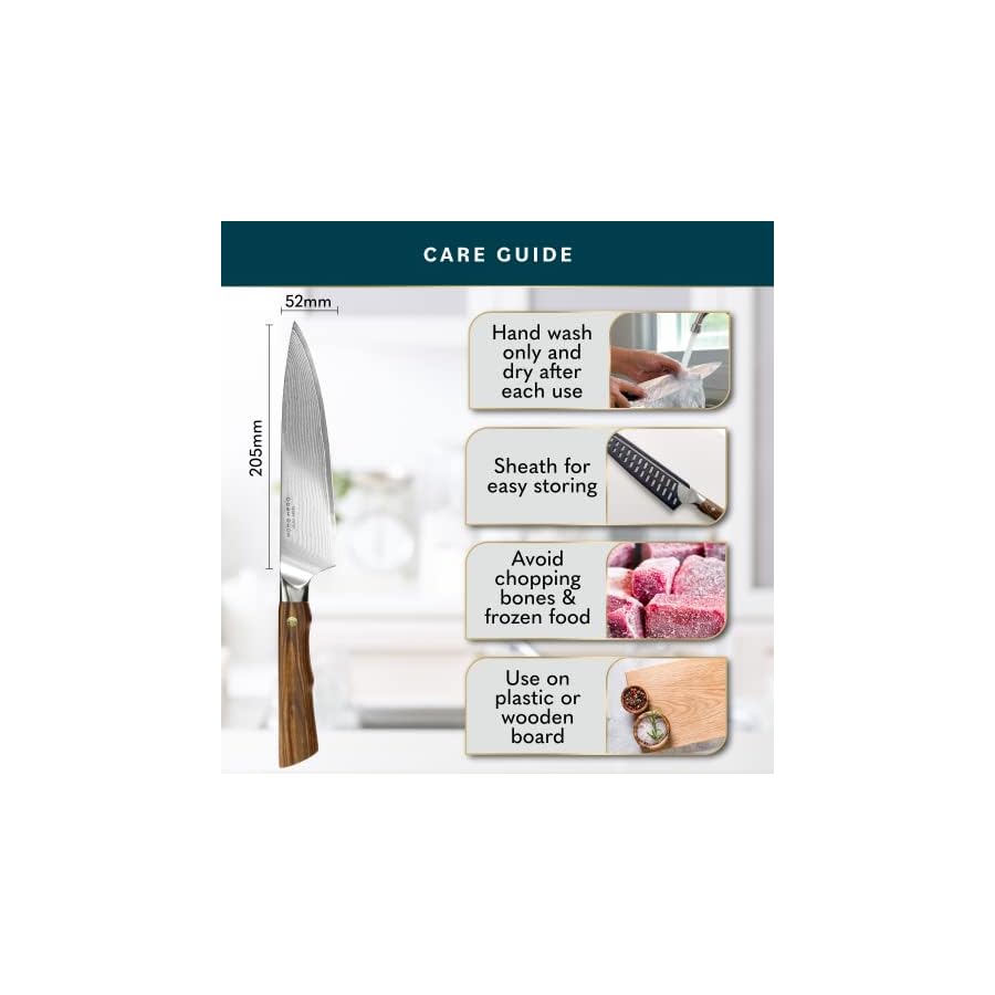 Home Hero Japanese Chef Knife Collection - VG10 Damascus Steel Triple Rivet Ultra Sharp 67 Layers Kitchen Knife with Ergonomic Rosewood Handle - Unique Gift for Men & Women (8 Inch Chef Knife)