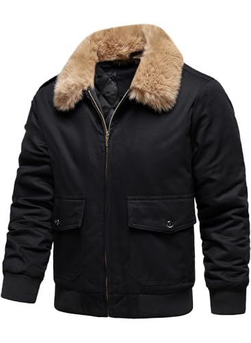 HOOD CREW Men’s Bomber Jackets Winter Insulated Padded Jacket Casual Lightweight Cotton Outerwear Coats with Fur Collar2