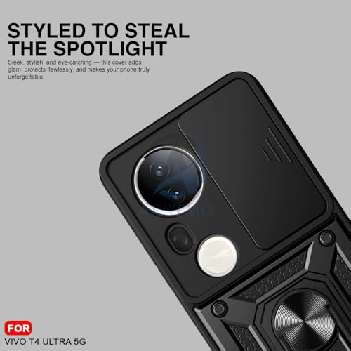 Image of AESTMO Tough Armor Vivo T4 Ultra 5G Bumper Back Case Cover | Ring Holder & Sliding Camera Shield Cover | 360 Degree Protection Back Case Cover for Vivo T4 Ultra 5G (Black)