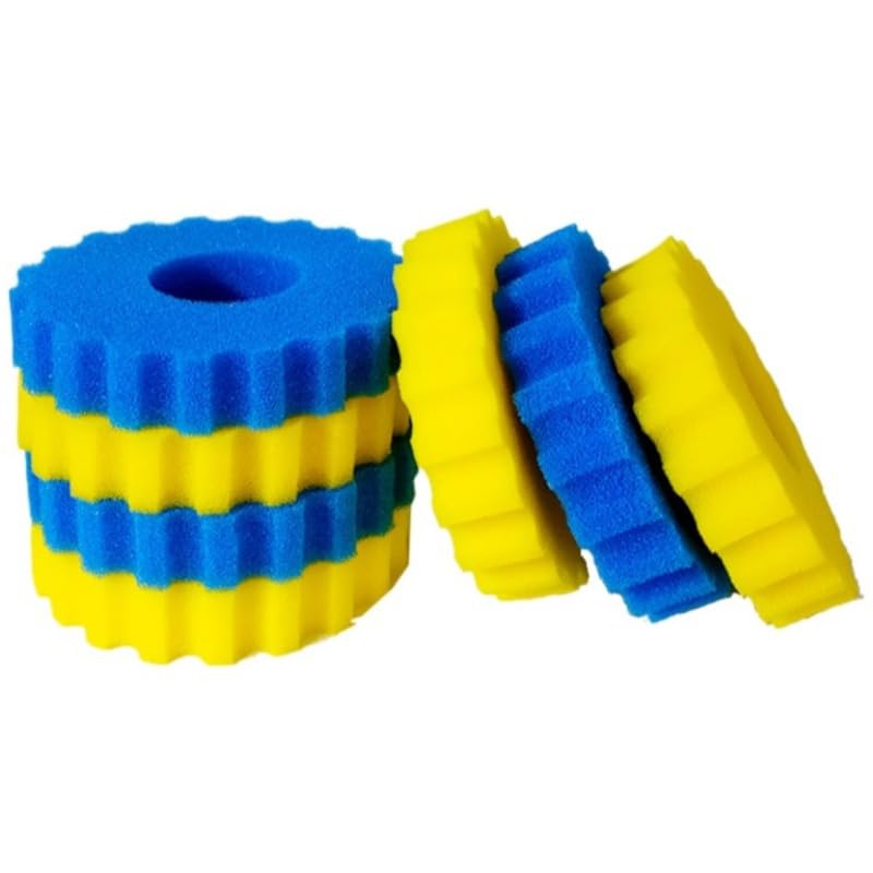 kychenBase PFC-20000 / CPF-15000 Pond Filter Sponges – Filter Foam Pads for Pond Filters, Replacement Pond Filter Media (3 x Blue Coarse & 4 x Yellow Fine, Ø 260 mm) — image 1