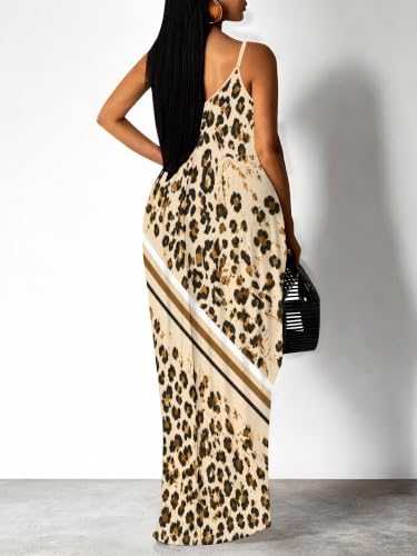 Image of Women's Summer Maxi Dress Spaghetti Strap Floral Boho Beach Long Sundress with Pockets