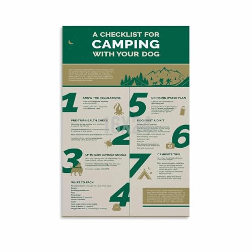 Camping with Your Dog Checklist Poster Dog Camping Checklist Chart Canvas Painting Wall Art 08x12inch(20x30cm) Unframe-style