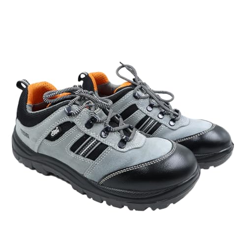 Image of Allen Cooper AC-1156 Safety Shoe - S.T - Grey Suede Leather - PU-D.D,D.C Antistatic -ISI Marked (UK Footwear Size System, Adult, Men, Numeric, Medium, 11)