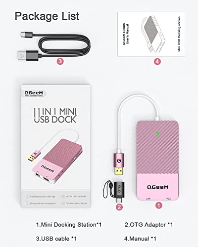 Image of QGeeM USB 3.0 Laptop Docking Station, Triple Display USB Hub Hdmi Splitter Extender Dual Monitor,USB Dock with 2 HDMI,VGA,USB 3.0,Compatible for MacBook M1 M2 M3 M4 Dell HP Lenovo Mac OS-Pink